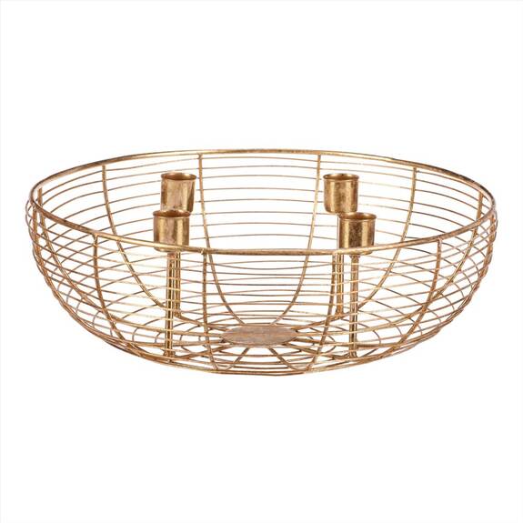 Svícen kovový - adventní, konstrukce ve tvaru mísy, zlatý.