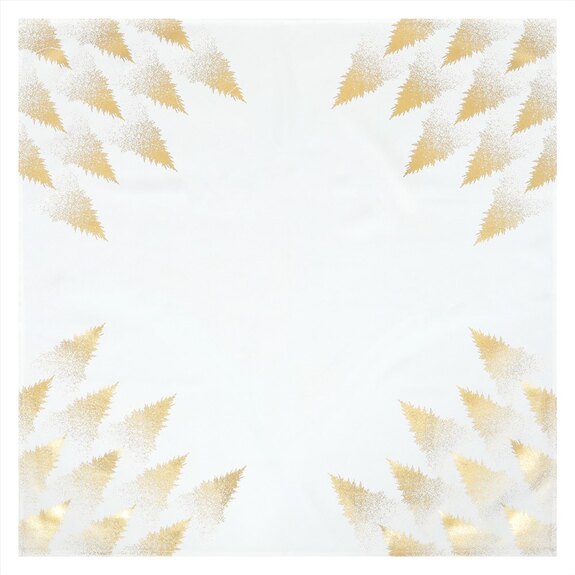 Ubrus bílý - zlaté stromky v rozích, 100% polyester, 80 x 80 cm.
