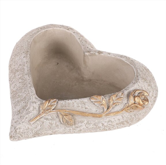 Obal pietní na květiny - betonový, šedé srdce se zlatou růží, vel. "S".