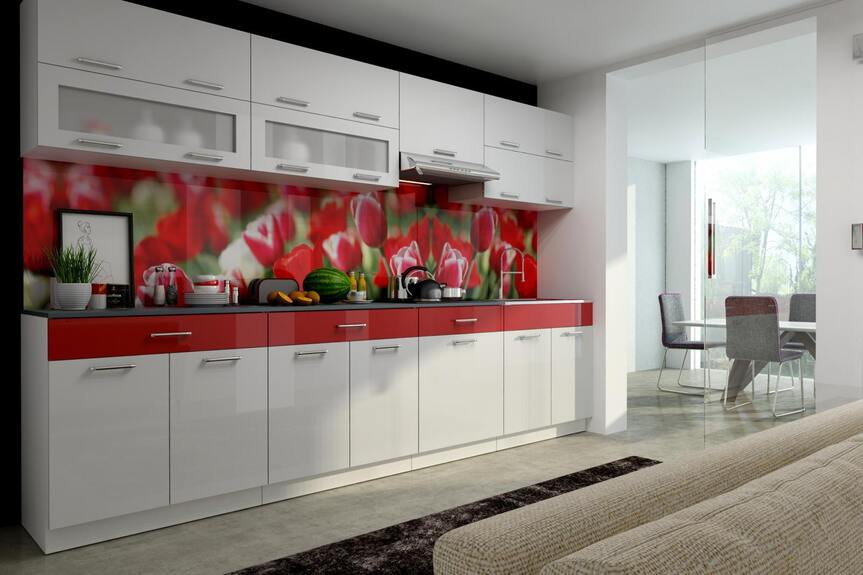 Kuchyňská linka Falco Karen 300 bílý lesk/červený pruh