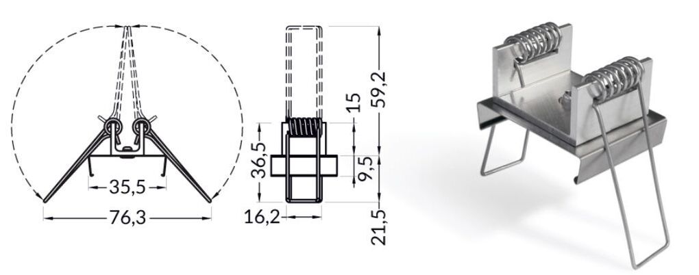 Montážní úchyt U9 s pružinou do sádrokartonu , nerez ocel, pár