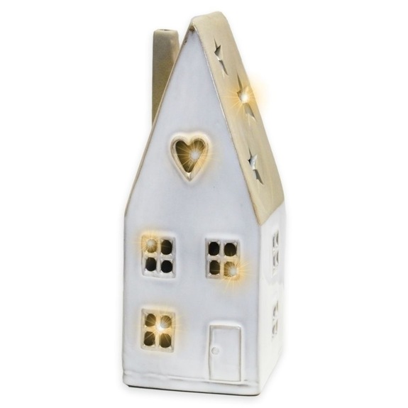 Domeček porcelán LED V20,5cm béžová