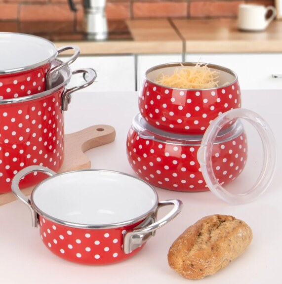 Miska smalt TEČKA Lem+víčko pr. 13 cm