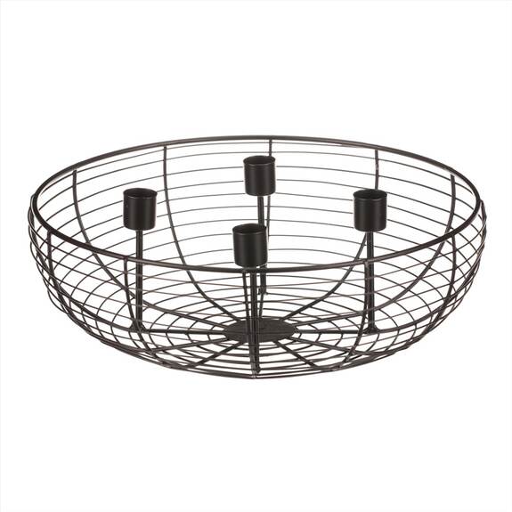 Svícen kovový - adventní, konstrukce ve tvaru mísy, černý.