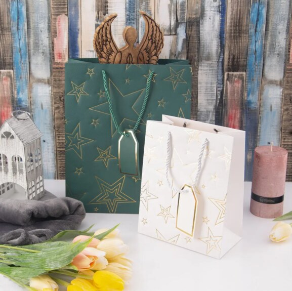 Taška papír dárková hvězda 26x12x32 cm zelená