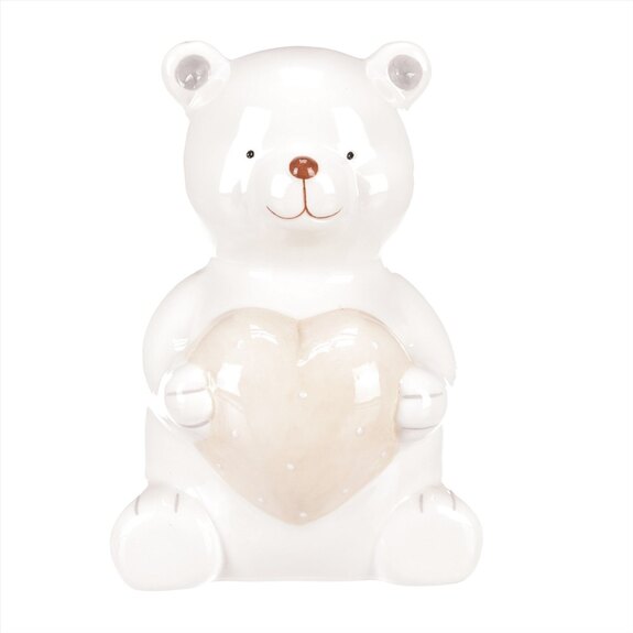 Medvídek keramický, držící srdce.