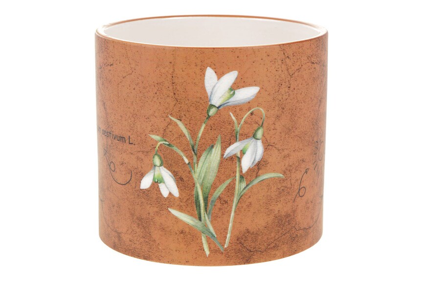 Obal keramický kulatý D2020, hnědý se sněženkou