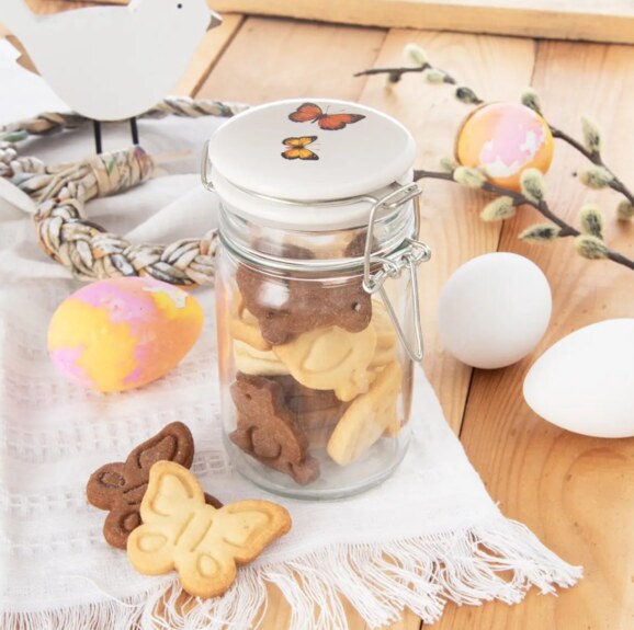 Dóza sklo/kov klip keramické víčko JARO motýl 0,25 l