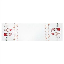 Běhoun bílý - vánoční, okraje se skřítky, 100% polyester, 40 x 150 cm.
