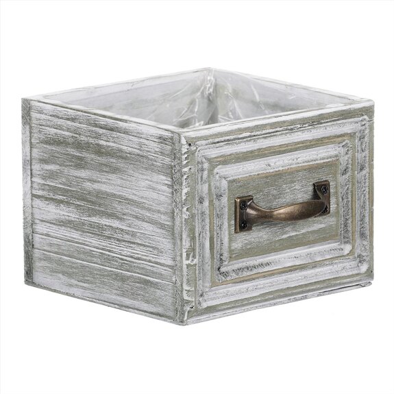 Šuplík dřevěný - obal na květiny, bílý