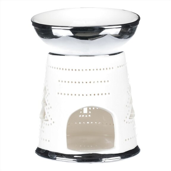 Aroma lampa, porcelánová. Stříbrno-bílá barva.