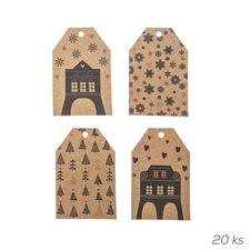 Visačky-jmenovky papír vánoční DOMKY 20 ks