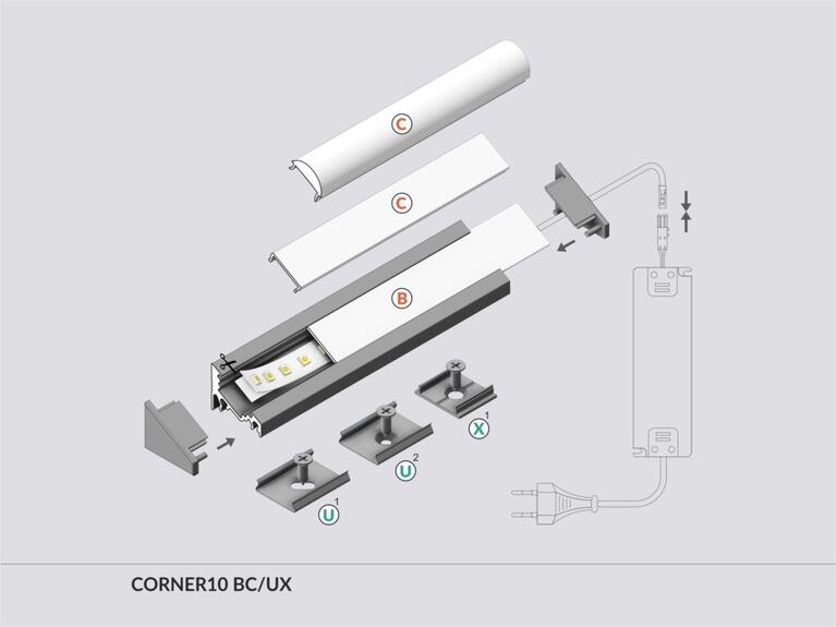 Profil WIRELI CORNER10 BC/UX stříbrný elox, 3m (metráž)