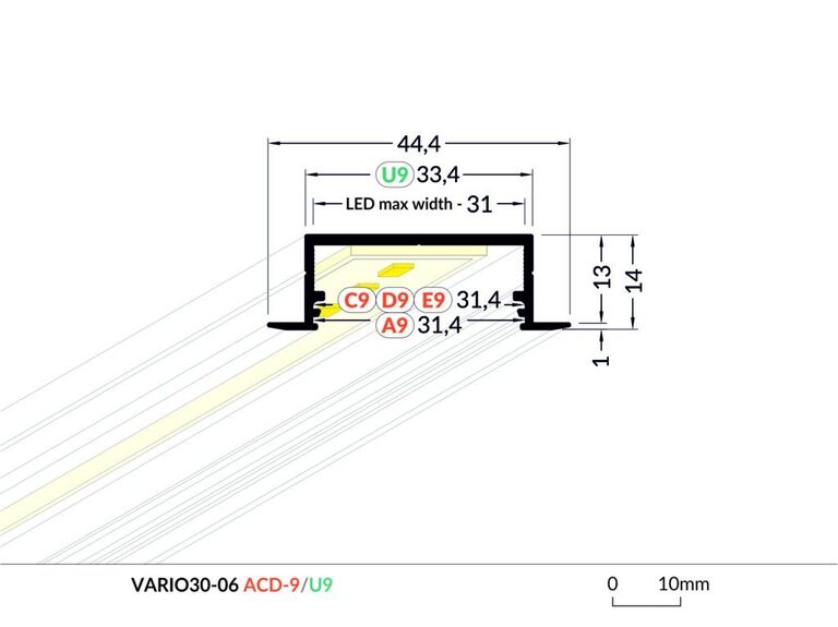 Profil WIRELI VARIO30-06 černý elox, 2m (metráž)