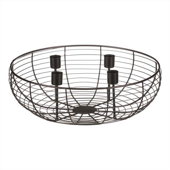 Svícen kovový - adventní, konstrukce ve tvaru mísy, černý.