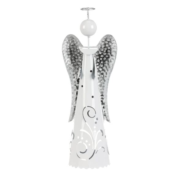 Anděl kovový, s LED svíčkou, barva bílá.