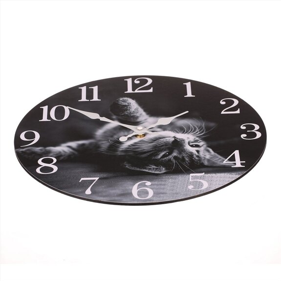 Hodiny nástěnné - hravé kotě, MDF, 34 cm