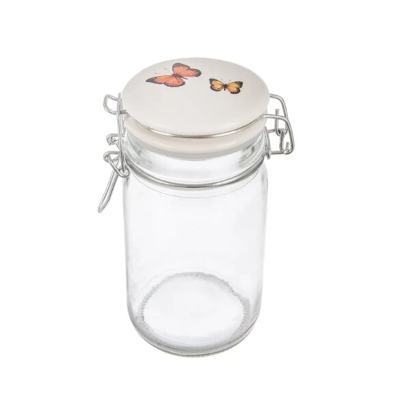 Dóza sklo/kov klip keramické víčko JARO motýl 0,25 l