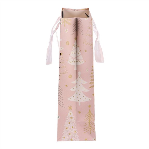 Taška papírová - vánoční stromky, růžová, střední velikost.