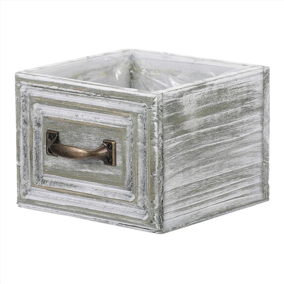 Šuplík dřevěný - obal na květiny, bílý