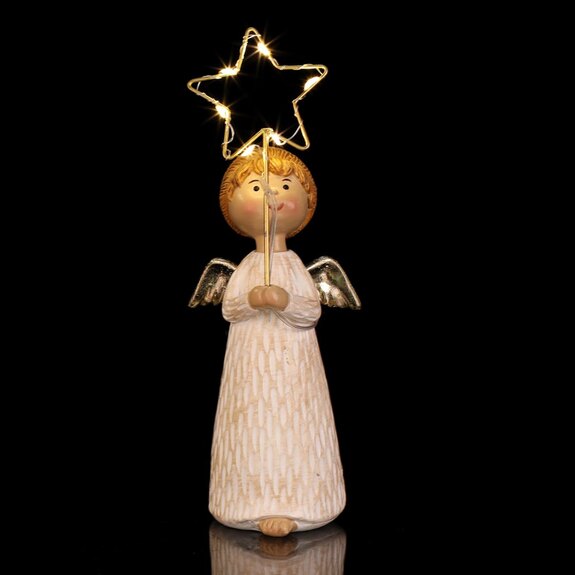 Anděl s dětskou tváří -  držící hvězdu s LED osvětlením, béžový