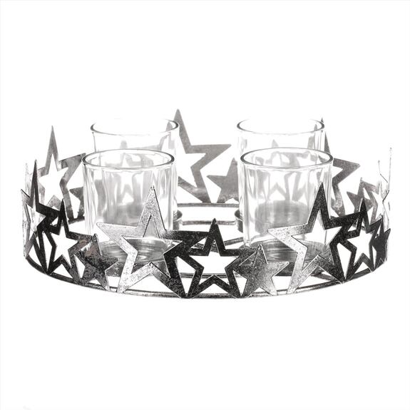 Svícen kovový adventní, stříbrný.