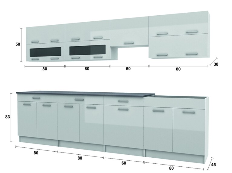 Kuchyňská linka Falco Karen 300 bílý lesk/červený pruh