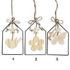 Závěs ptáček/kytka dřevo 12cm natural