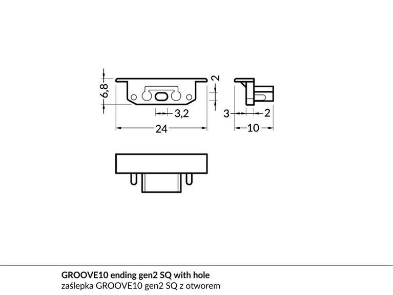 Koncovka WIRELI GROOVE10 šedá hranatá s otvorem, pár
