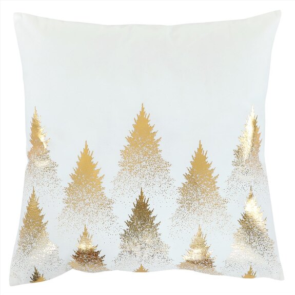 Polštář sametový s výplní, šedý - zlaté stromky, 100% polyester, 45 x 45 cm.