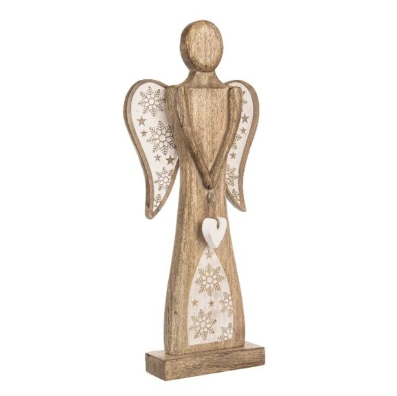 Anděl dřevo MANGO srdce+vločky v. 45,5 cm