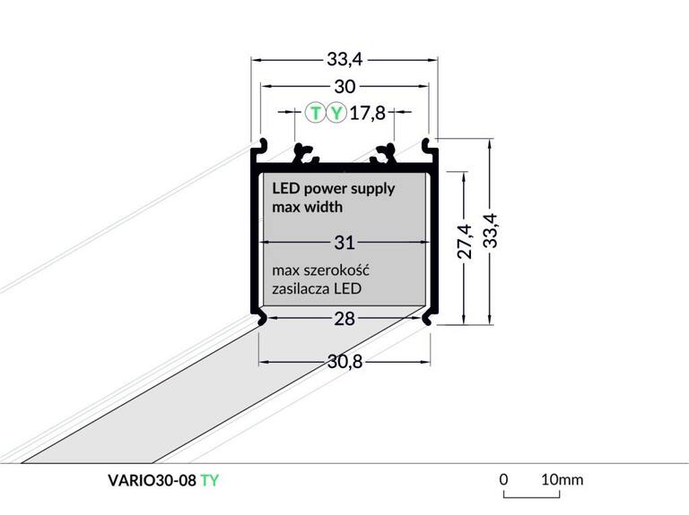 Profil WIRELI VARIO30-08 bílý lak, 2m (metráž) - profil pro uložení zdroje