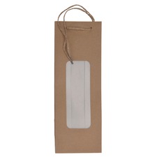 Taška papír dárková s průhl. na víno NATURE 12,5x9x35 cm