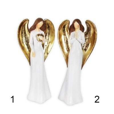 Anděl polyresin 21cm bílá/zlatá mix