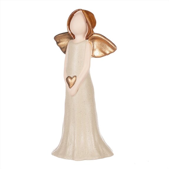 Anděl držící srdce se zlatými křídly, keramika