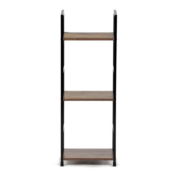 Regál, 3 police, dekor staré dřevo, MDF, černý lak