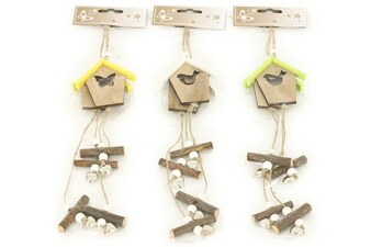 Budka VEL847661, 2 kusy v balení, dřevěná dekorace na pověšení, mix 3 barev