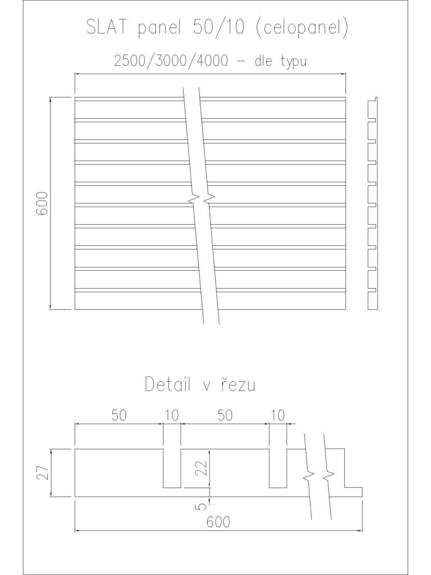 Dekorační obkladový SLAT panel 50-10 celomasiv