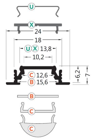 Profil WIRELI12 GROOVE BC/UX černá anoda 2m (metráž)