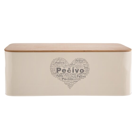 Chlebovka plech/dřevo 42x22,5x16 cm Pečivo SRDCE