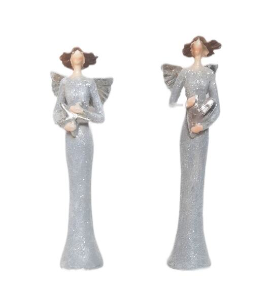 Anděl polyresin 18cm šedá třpytky