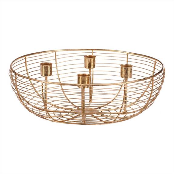 Svícen kovový - adventní, konstrukce ve tvaru mísy, zlatý.