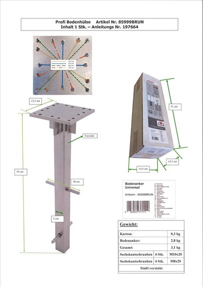 Kotva do země pro slunečníky Expert, Protect, Ravenna, Active výkyvný