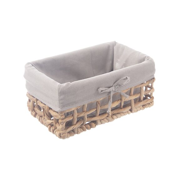 Košík vodní hyacint+textil 27x17x13 cm šedá
