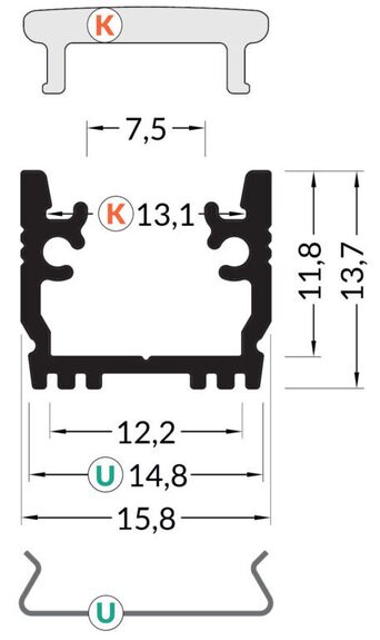 Profil WIRELI FLOOR12 K/U hliník anoda 2m