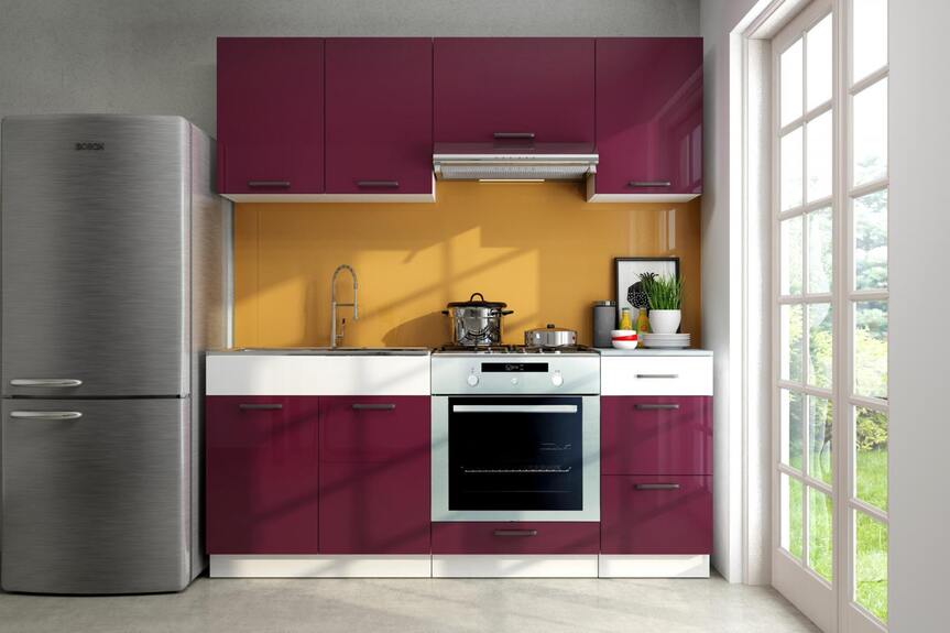 Kuchyňská linka Falco Lars 180 fialový lesk/bílý pruh