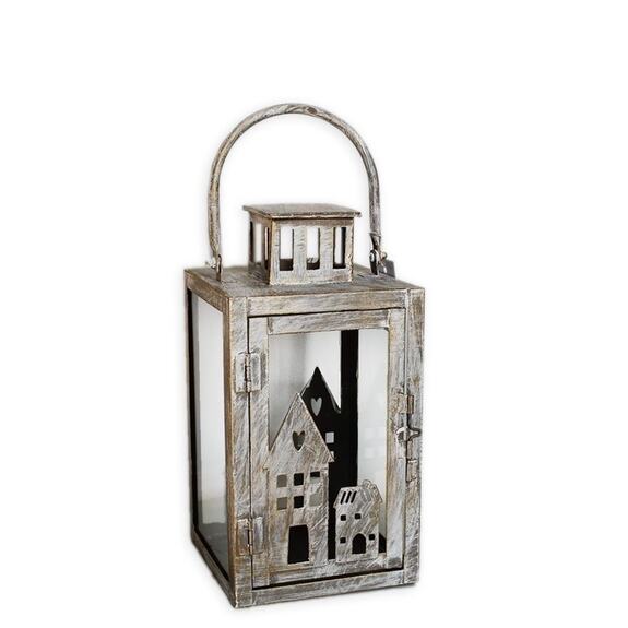 Lucerna kov/sklo 10x19,5cm šedozlatá patina