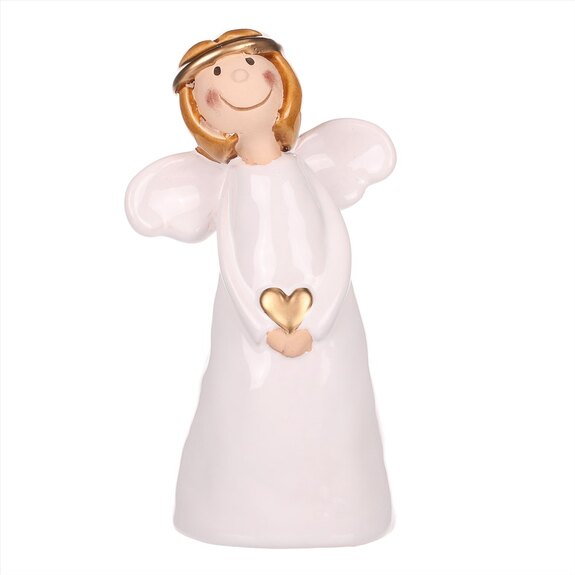 Anděl bílý držící srdce, keramika