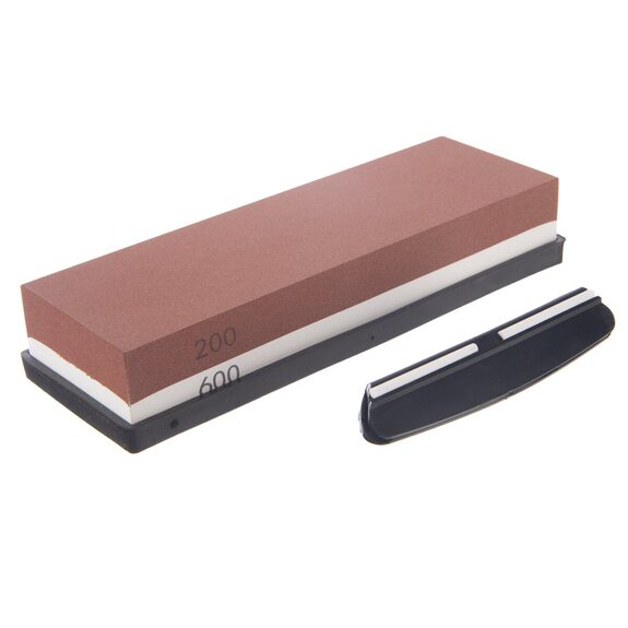 Kámen brusný korund 200/600+podložka+úchyt na nože