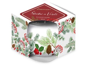 Emocio Sklo Dekor 70x62 mm Šťastné a veselé, vonná svíčka